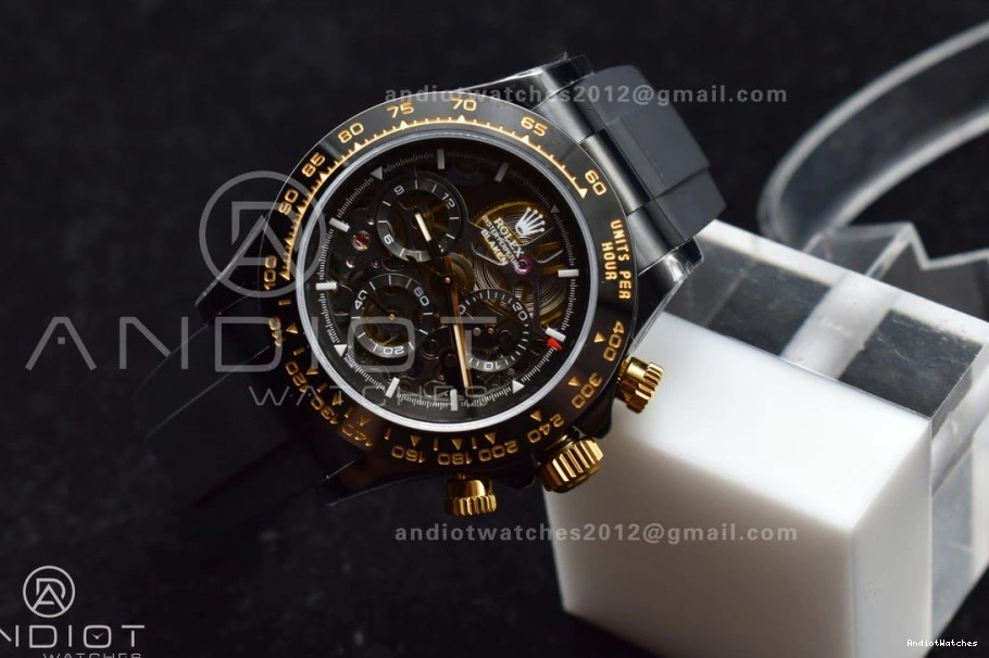 Daytona 523 SA Rubber PVD Black Strap Ceramic Gold Skeleton on Dial Edition Best Blaken GETF Bezel Colorful 1116